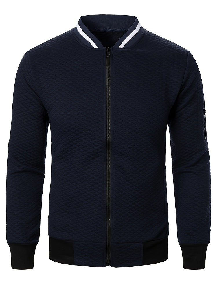 Men's Casual Full Zip Bomber Jacket, Warm Comfy Blouson Jacket For Autumn And Winter Outdoor Activity