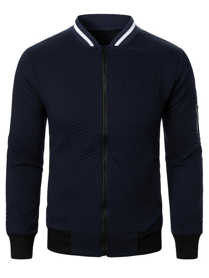 Men's Casual Full Zip Bomber Jacket, Warm Comfy Blouson Jacket For Autumn And Winter Outdoor Activity