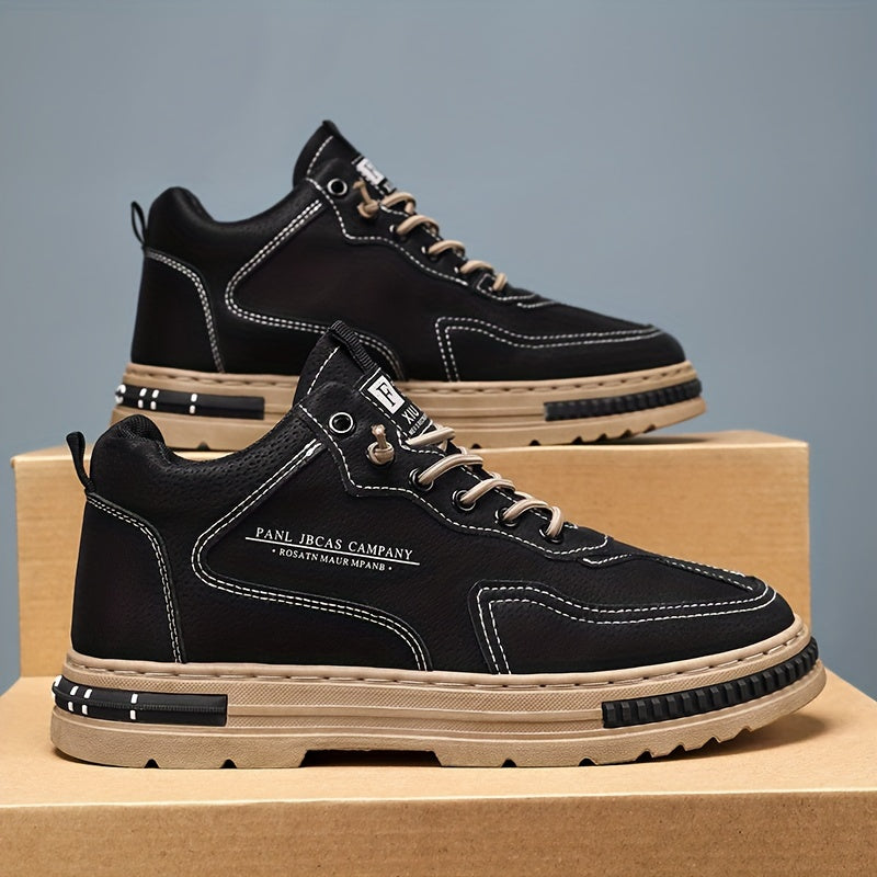 Men's Trendy Mid Top Skate Shoes, Durable Comfy Walking Shoes For Outdoor All Seasons - Traveling Hiking Activities