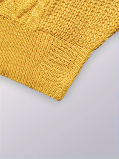 Elegant Cable Knit Sweater for Women - Casual Long Sleeve, Round Neck Pullover in Solid Color, Perfect for Fall/Winter