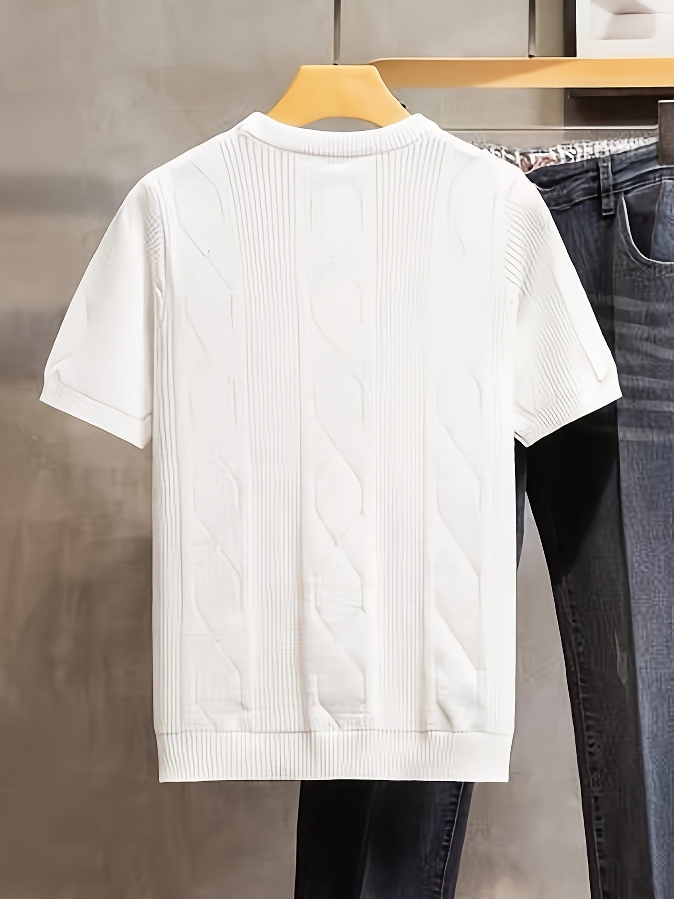 Yueli Water OBM Men'S Lightweight Knit Sweater - Short Sleeve Pullover with Round Neck, Breathable Summer Fabric, Solid Color Casual Business Attire for Daily Wear & Weekend Outings, Comfortable Knitwear, Stylish Casualwear, - ayq