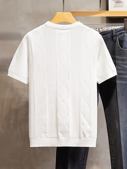 Yueli Water OBM Men'S Lightweight Knit Sweater - Short Sleeve Pullover with Round Neck, Breathable Summer Fabric, Solid Color Casual Business Attire for Daily Wear & Weekend Outings, Comfortable Knitwear, Stylish Casualwear, - ayq