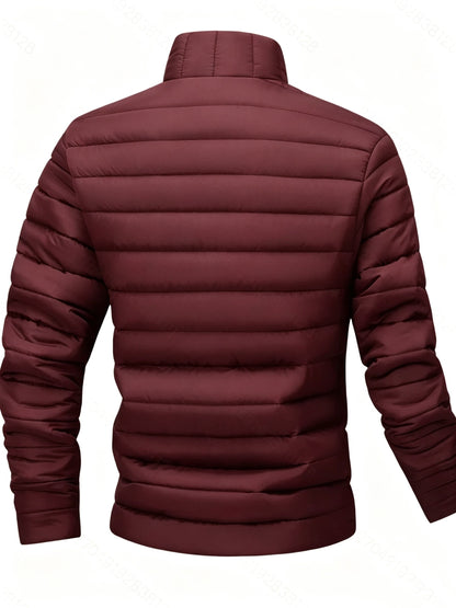 Men's Warm Winter Jacket with Stand Collar - Thick Polyester Coat