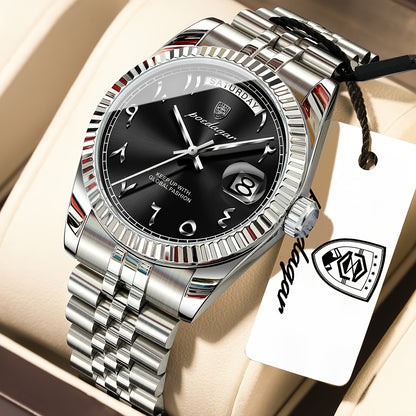 Men's Retro Quartz Watch with Stainless Steel Strap & Calendar