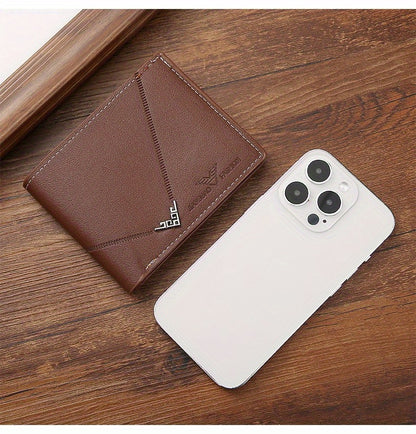 Men's Wallet Short Money Clip, Fashion Multi-card Lychee Pattern Horizontal Splicing PU Leather Clip Christmas Gift