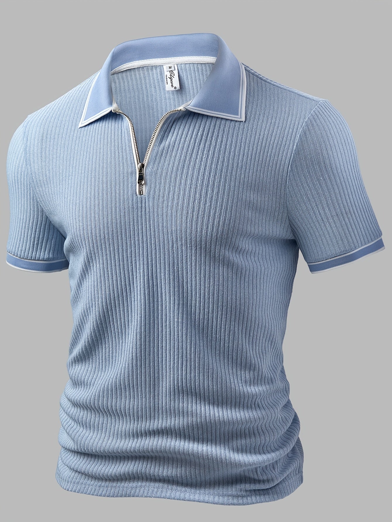 Men's Casual Color-Block Polo Shirt with Zipper, Summer Knit