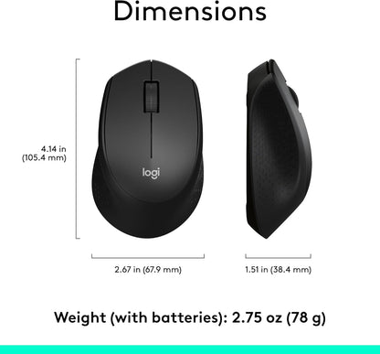 Logitech M330 SILENT Wireless Mouse, 2.4Ghz with USB Receiver, Optical Tracking, Quiet & Lightweight, Long Battery Life, for PC, Mac, Laptop, Chromebook - Black