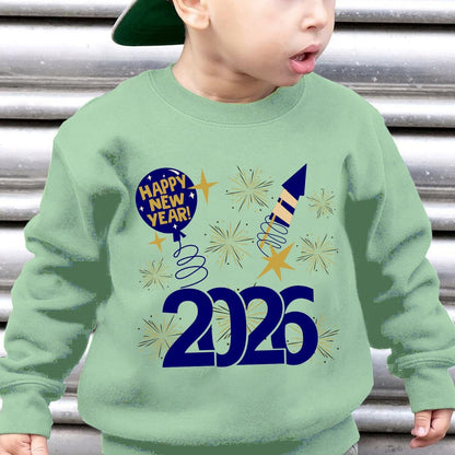 Boys' 2026 New Year Rocket & Fireworks Print Sweatshirt - Winter Warm Long Sleeve Sweater with 2026 Number Design, Casual Round Neck Pullover for Christmas & Parties ( to)