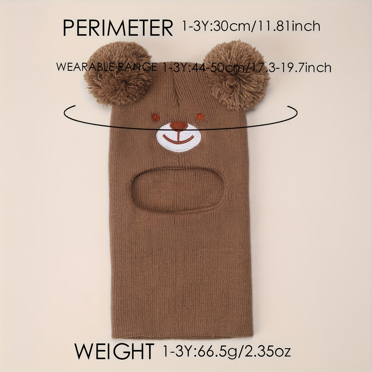 Toddler Bear Knit Balaclava Hat with Pom-Poms for Winter