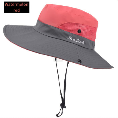 Women's Dual-Tone Sun Hat with Ponytail Hole - Breathable Mesh, Waterproof, Wide Brim for Beach & Fishing, Perfect for Spring, Summer & Fall