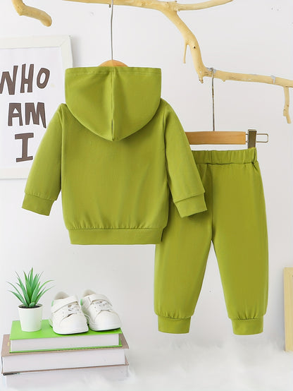 2 հատ Baby Boy's Casual Fashion Outfit Hooded KING Print երկարաթև մարզաշապիկ + շալվար բացօթյա հավաքածու
