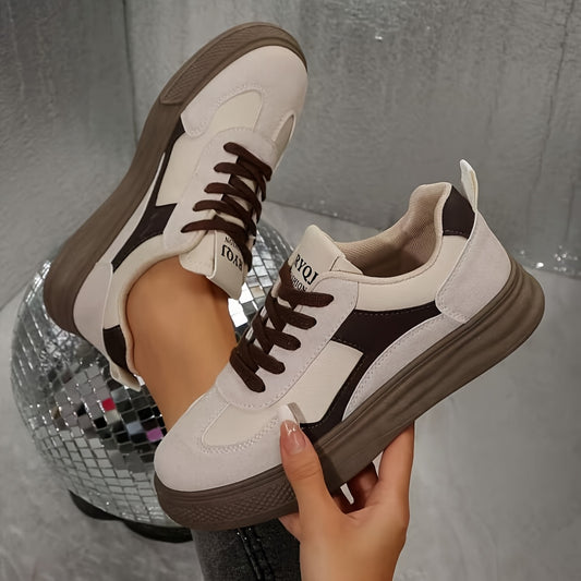 Women'S Fashion Sneakers Low Top Lace-Up Casual Shoes, Solid Color, All-Season Comfort, Durable Non-Slip Sole, Round Toe, with Fabric Upper & Inner, Rubber Outsole, for Quanzhou-Originated Trendy Thick Sole Platform Trainers