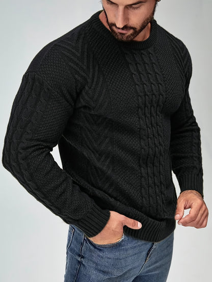 Men's Classic Autumn/Winter Textured T-Shirt, Round Neck Long Sleeve Knit Sweater, Fashion Casual Top, Suitable for Casual and Daily Wear, Men's Winter Clothing, Men's Sweater, Christmas Sweater, Men's Christmas Sweater, Wint