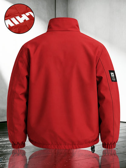 Men's Casual Polyester Bomber Jacket with Stand Collar