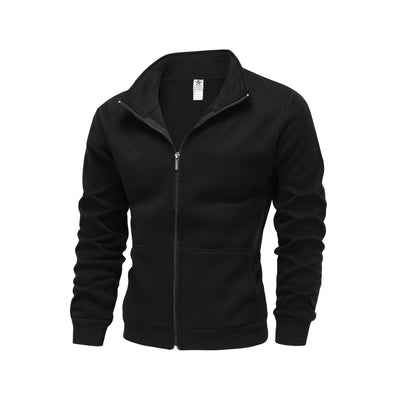 Warm High Neck Jacket, Men's Casual Slant Pocket Zip Up Athletic Jacket For Fall Winter
