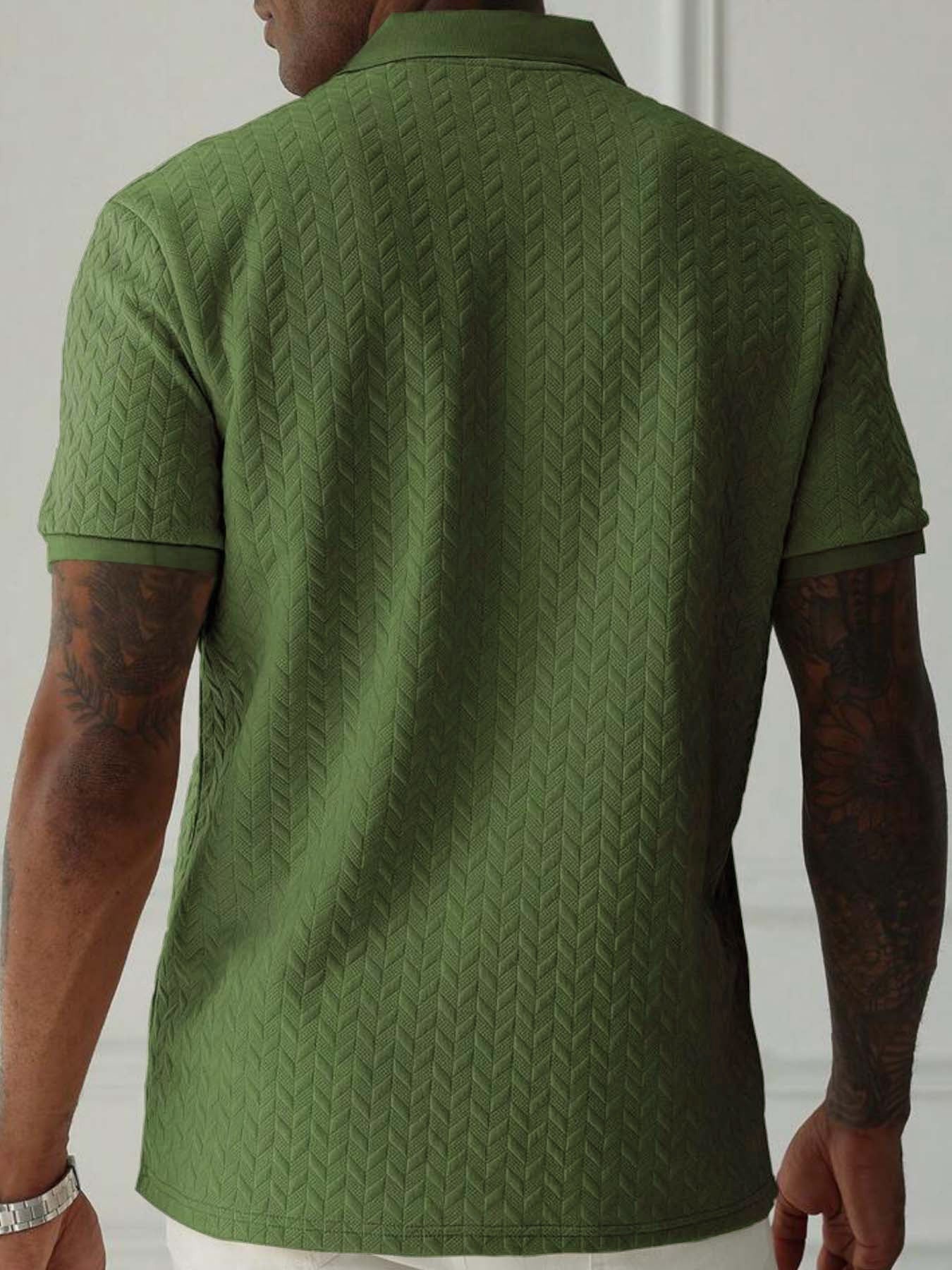 Men'S Casual Short Sleeve Knit Polo Shirt, Polyester Blend with Slight Stretch, Summer Fashion Pullover with Button Details and Print Horse Emblem