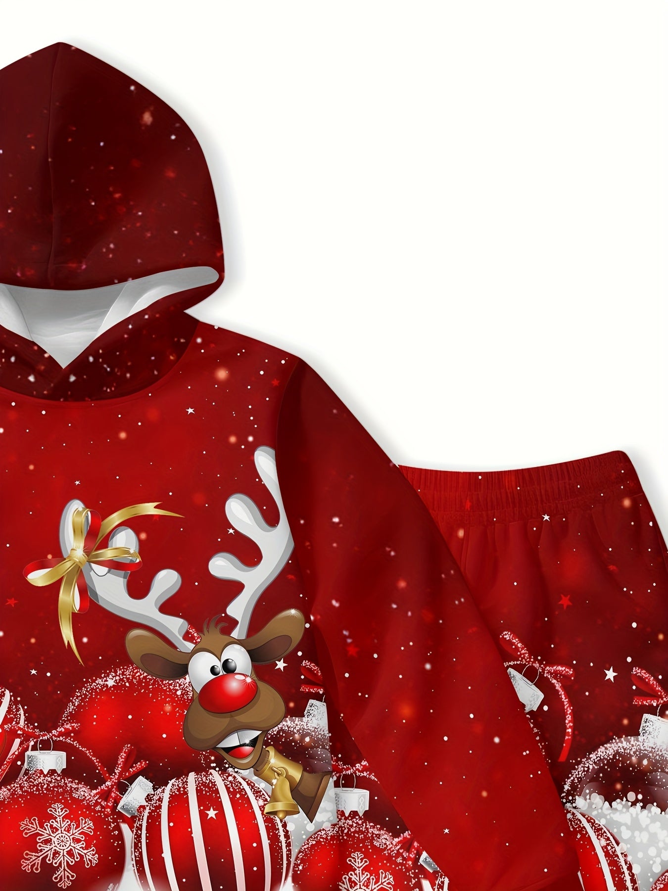 Գարնանային և աշնանային տղաների համար նախատեսված գլխարկով սվիտերի 2 հատանոց հավաքածու, կարմիր և սպիտակ պոլկա ամանորյա զով 3D նվերի նախշ, համապատասխան վերնաշապիկ և վազորդ, հարմար է դրսի և ներքին օգտագործման համար