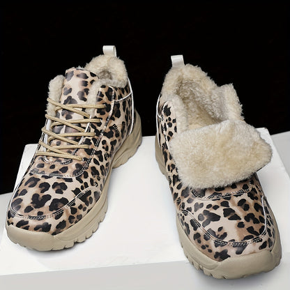 Women'S Winter Snow Boots - Thickened Fleece-Lined High-Top Outdoor Shoes with Leopard Print, Lightweight & Durable MD Sole for Cold Weather, Hiking, and Casual Wear, Winter Boots, Hiking Footwear, Stylish Winter Footwear, Pl