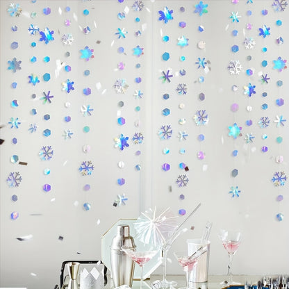 4-Meter Laser Snowflake Flower String - Vibrant Blue & Winter Party Decorations with Glowing Effect, Perfect for Christmas, New Year, Birthday, and Family Gatherings