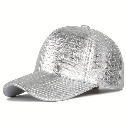Premium Black Crocodile-Embossed Faux Leather Baseball Cap - Street Style Hip Hop Sun Protection Hat, Lightweight & Hand Washable
