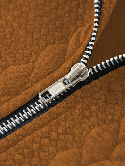 Men'S Light Blue Quilted Zip-Up Jacket - Casual Fall/Winter Outerwear with Stand Collar, Long Sleeves, and Front Pockets, Perfect for Casual Attire, Autumn Winter Apparel | Quilted Texture Jacket | Zippered Jacket