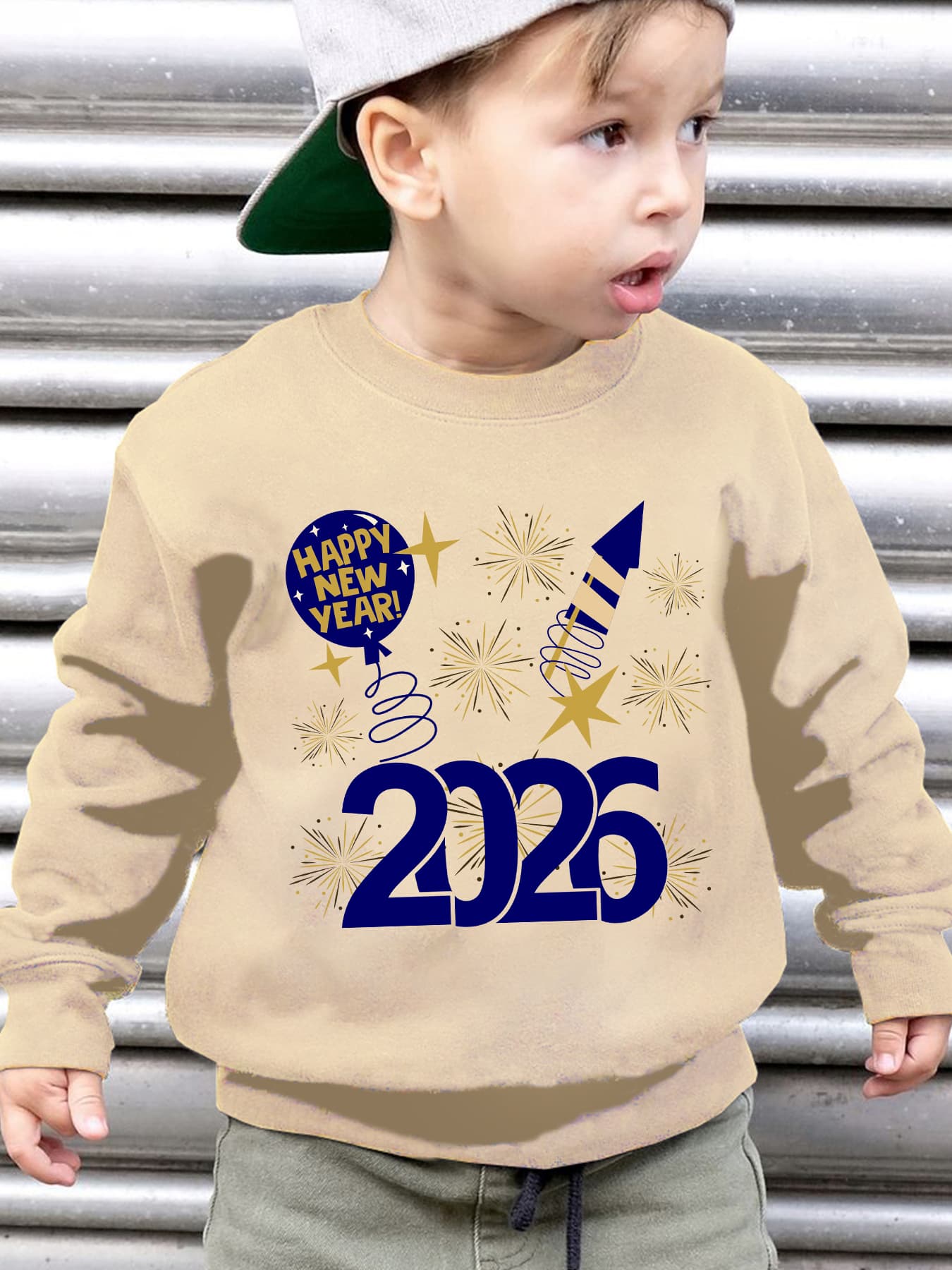 Boys' 2026 New Year Rocket & Fireworks Print Sweatshirt - Winter Warm Long Sleeve Sweater with 2026 Number Design, Casual Round Neck Pullover for Christmas & Parties ( to)