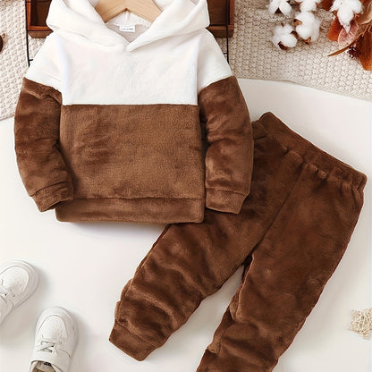 Boys' Cozy Fleece Hoodie & Pants Set - Gray & White Geometric Pattern, Long Sleeve Pullover with Hood, Soft Knit Fabric, Perfect for Fall & Winter, Casual Style, Everyday Comfort, Everyday Comfort Wear | Geometric Pattern Hoo