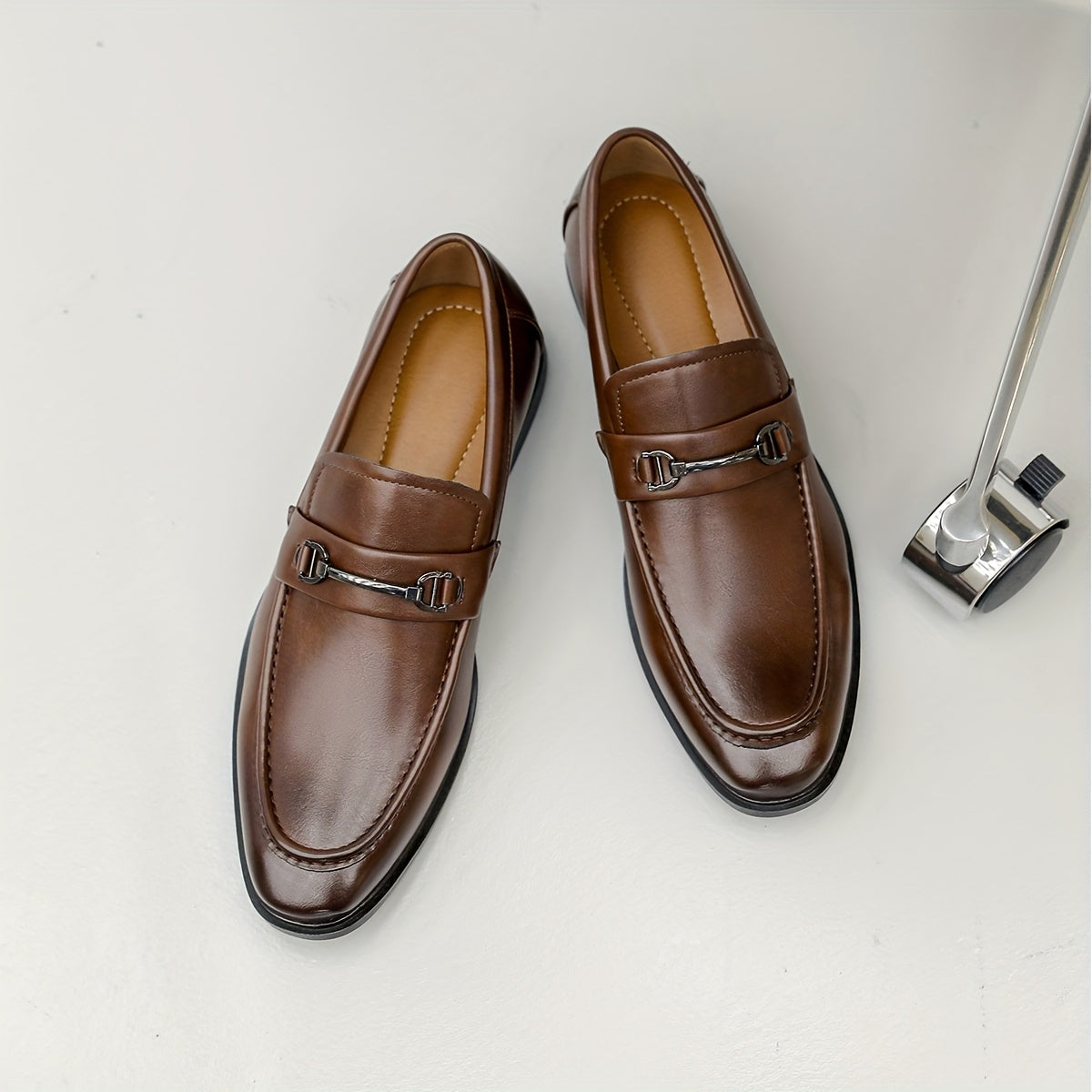 Men's Classic Metal Buckle Slip-On Loafers for All Seasons