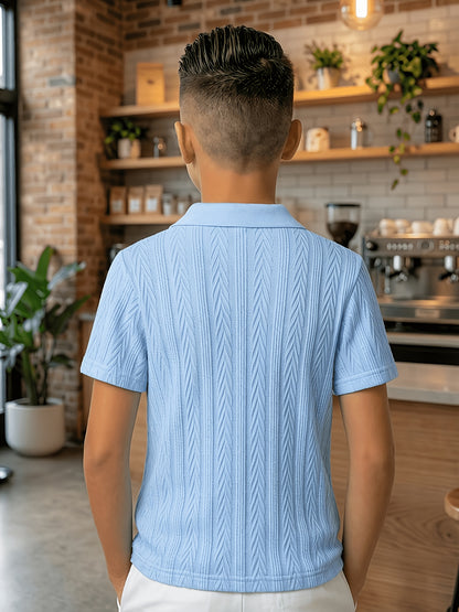 Boys' Summer Polo Shirt Knitted Jacquard Breathable Top