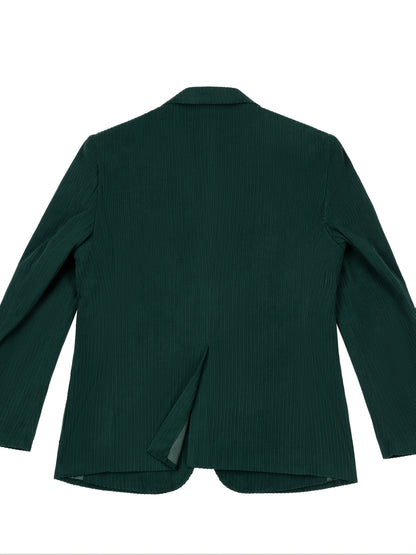Men'S Navy Corduroy Blazer & Pants - Classic Notch Lapel, Casual Two-Piece Suit with Long Sleeves, Polyester Fabric, All-Season Wear, Casual Attire|Casual Style|Polyester Suit