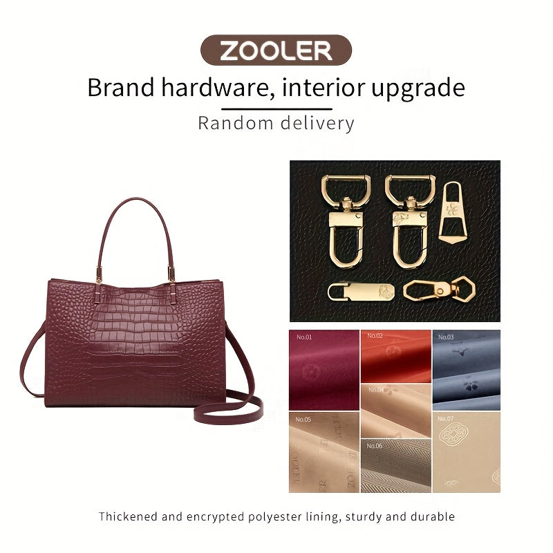 Women's Genuine Leather Crocodile Tote with Removable Strap