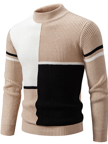 Տղամարդկանց աշնանային ձմեռային նոր կլոր վզնոցով սվիտեր | Գունային բլոկների դիզայն, առօրյա բազմակողմանի վերնաշապիկ, ակրիլային գործվածք՝ թեթևակի ձգվողությամբ