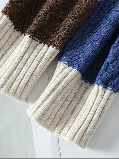 Տղամարդու ձմեռային տաք, հաստ տրիկոտաժե սվիտեր՝ գունավոր բլոկներով կլոր վզնոցով և թևքով, առօրյա և հարմար երեկոյան ժամադրությունների համար, լվացքի մեքենայով լվացվող սվիտերներ եղանակի համար