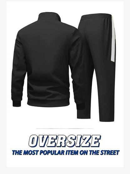 Men's Polyester Zipper Jacket & Sports Trousers Set for Fall/Winter