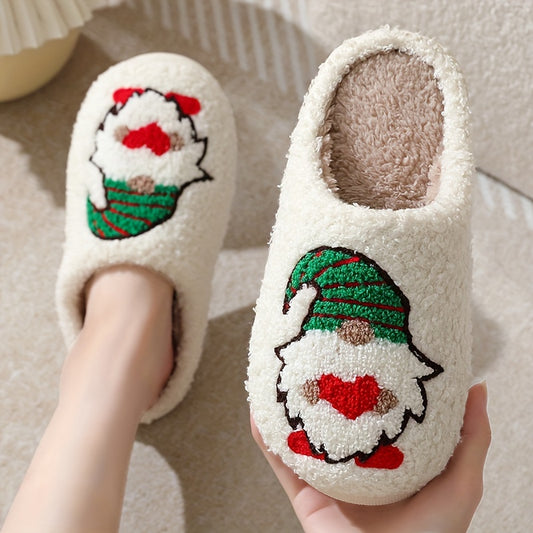 Men'S & Women'S Plush Slippers - Cute Santa Hat & Reindeer Design with Red & Green Stripes, Soft Plush Lining & TPR Sole - Cozy Winter House Shoes for Christmas, Holiday Parties - Lightweight Comfortable Indoor/outdoor Footwe
