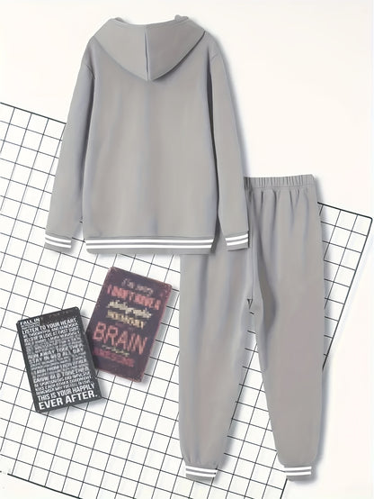 2pcs Men's Trendy BROOKLYN Letter Print Hooded Outfit, Hoodie & Pants Set, Men's Clothes For Spring Fall Winter, As Gift