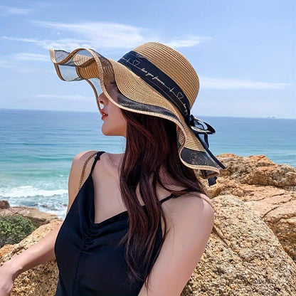 Women’s Packable Straw Sun Hat with Wide Bow Ribbon