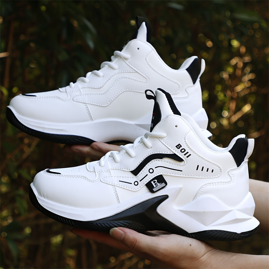 Men's high-top casual sports shoes fashion outdoor walking shoes for road running; lace-up wear-resistant versatile - ayq