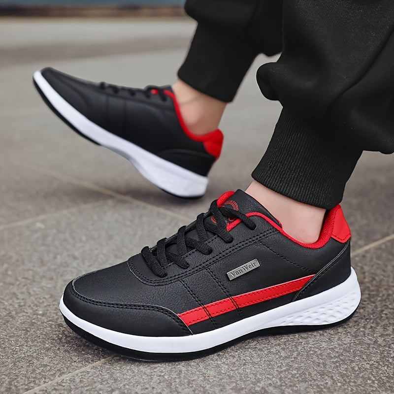 Casual Sneakers| VanWeir Men's Fashion Sneakers - Casual Lace-Up Shoes with PU Upper & MD Sole, Comfortable Fabric Insole, Versatile for All Seasons, Navy Blue with White & Orange Accents, VANWEIR