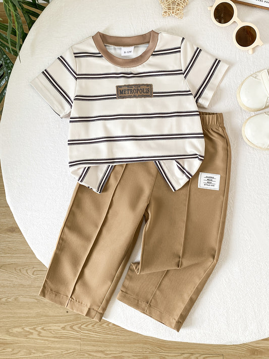 Boys' Casual Polyester T-Shirt & Elastic Waist Pants Set 6M-3T