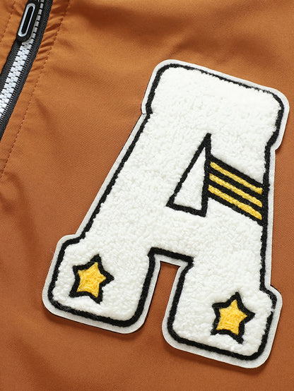 Men's Thermal Insulated Full-Zip Baseball Jacket with Full-Zip Closure - Heavyweight Winter Coat, Brown/White colorblock, Lining - Streetwear Outerwear for Casual & Formal Events - Compatible with Hoodies & Jackets (Men's Fas