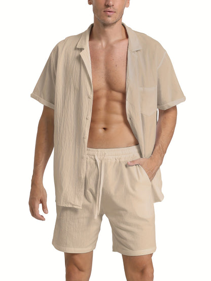 Men's Casual Comfy Cotton Breathable Active Shorts, Chic Drawstring Beach Shorts