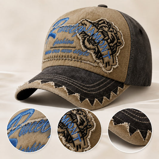 Vintage Washed Unisex Adjustable Baseball Cap with Embroidered Patch