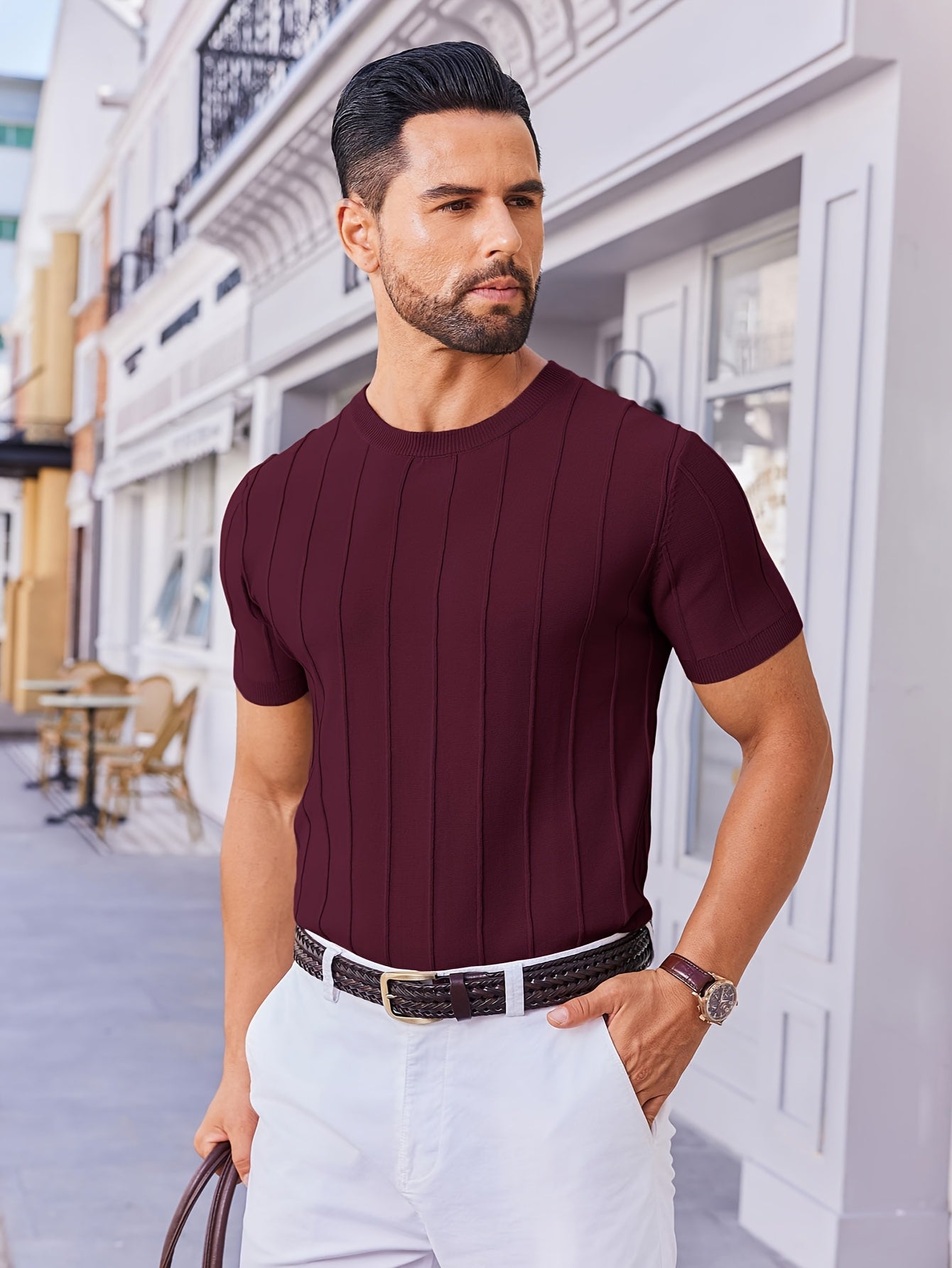Men's Summer Knit Crew Neck Short Sleeve T-Shirt