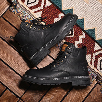Men's Vintage Motorcycle Boots with Platform Sole, British Style