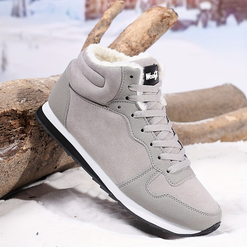 Men&apos;s Fleece-Lined Winter Boots - Warm & Durable -like Upper, Shock-Absorbing Cushioned Insole, Lace-Up Mid-Calf Ankle Boots with Traction Tread - All-Terrain Traction for Snow, Ice, Mud, Grass - Ideal for Hiking, Gym, E