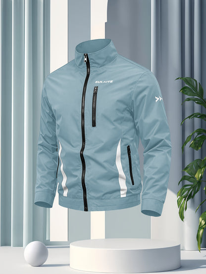 Unisex Casual Sport Bomber Jacket with Stand Collar for Spring-Fall