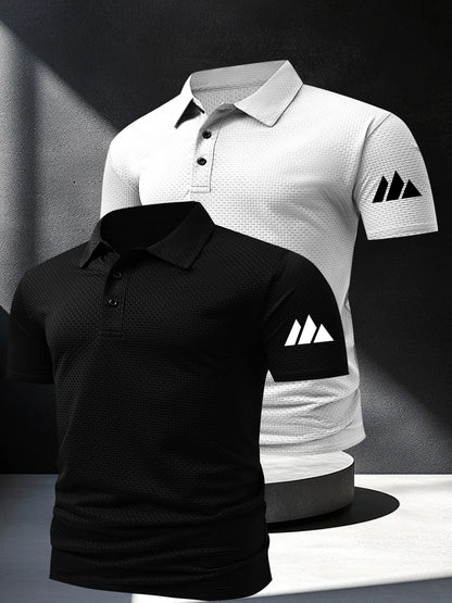 2pcs Minimalist Small Mountain Badge Pattern Men'S Outdoor Golf And Equestrian Casual Polo Short Sleeves, Mature Men'S Business Casual Polo, Breathable And Comfortable, Suitable for Spring And Summer, Can Be Worn As an Inner - ayq