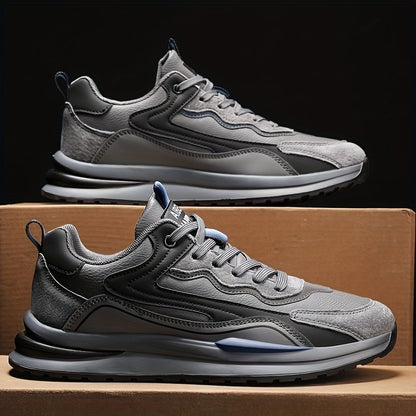 Men's Color Block Skate Sneakers - Breathable PU Low-Top Shoes