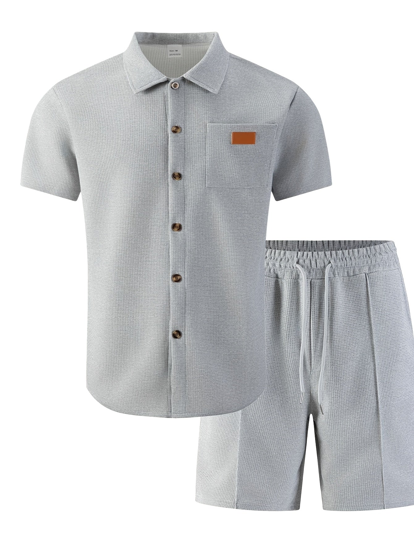 Men's 3-Piece Casual Waffle Knit Summer Set with Shirt & Shorts